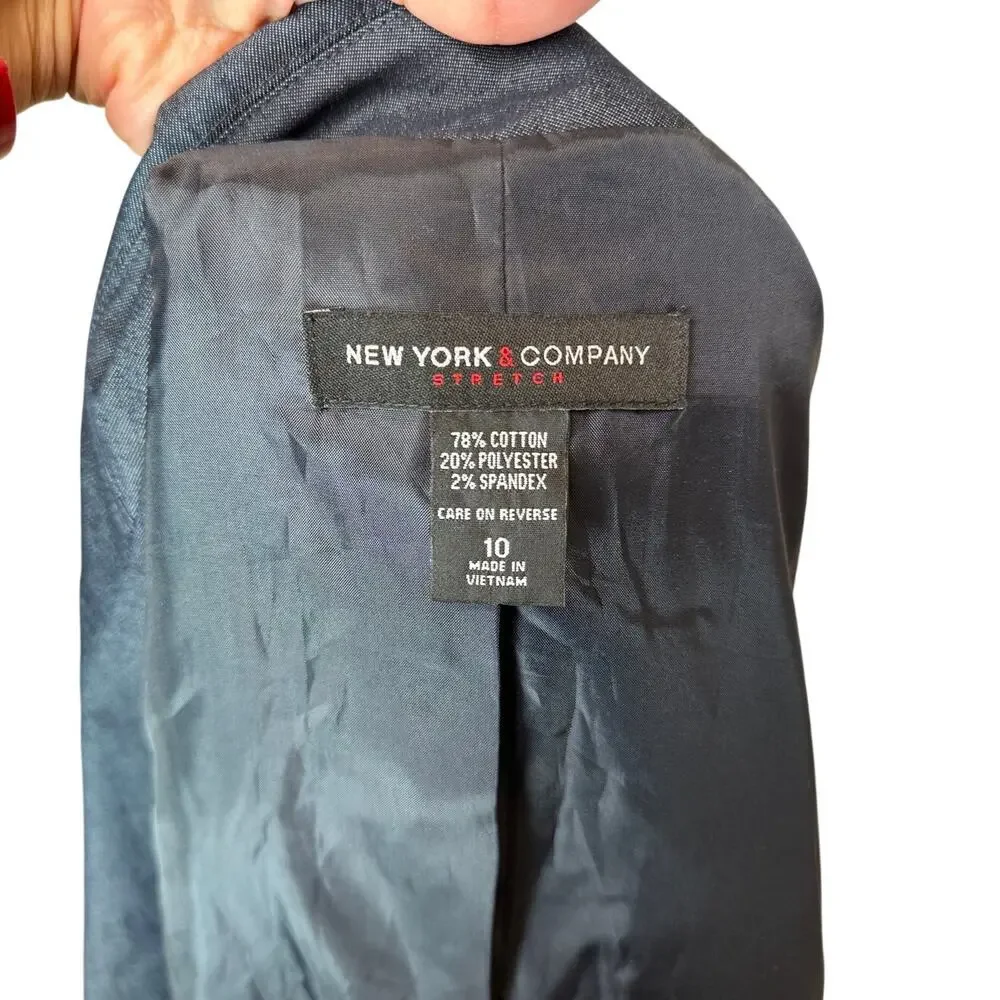 New York & Company Denim  Stretch Zip Front  Vest Navy Blue Tailored Size 10